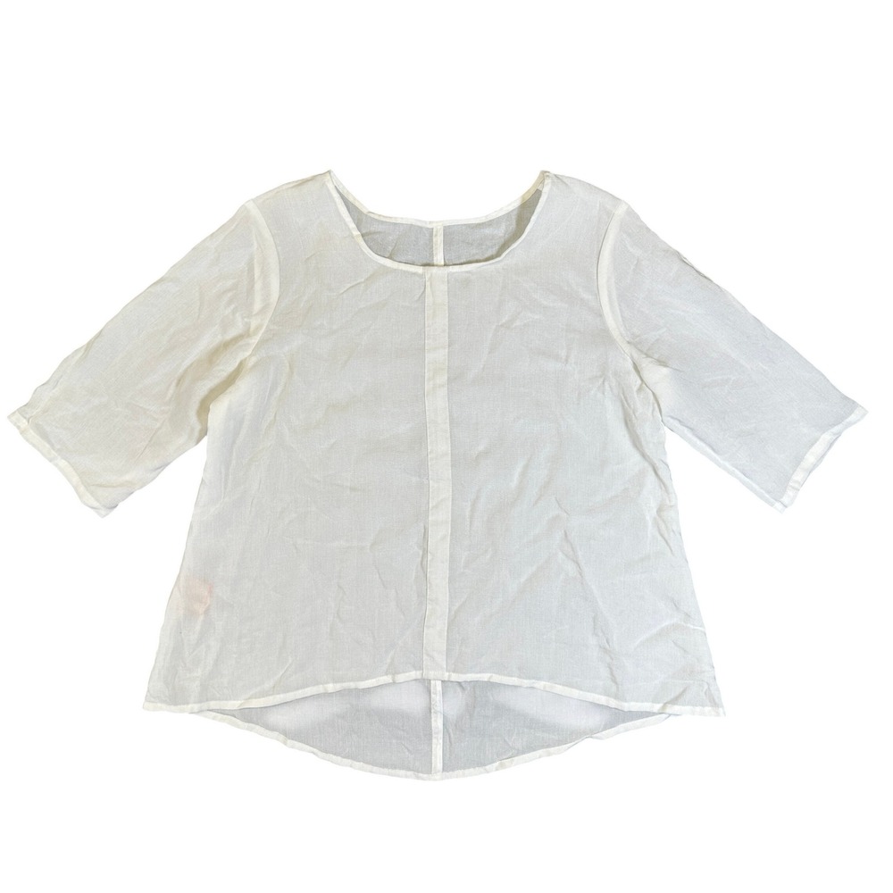 Fridaze Linen Redefined White 100% Linen Hi-Low Blouse Top Medium